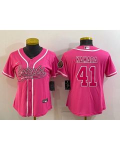 Women's New Orleans Saints #41 Alvin Kamara Pink With Patch Cool Base Stitched Baseball Jersey(Run Small)