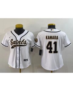 Women's New Orleans Saints #41 Alvin Kamara White With Patch Cool Base Stitched Baseball Jersey(Run Small)