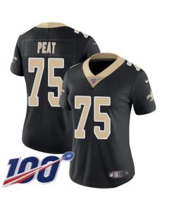 Women's New Orleans Saints #75 Andrus Peat 100th Season Black Vapor Untouchable Limited Stitched Jersey(Run Small)