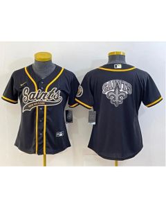 Women's New Orleans Saints Black Team Big Logo With Patch Cool Base Stitched Baseball Jersey(Run Small)