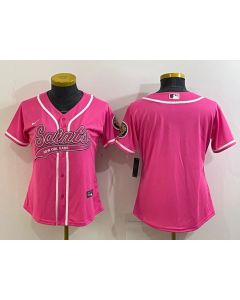 Women's New Orleans Saints Blank Pink With Patch Cool Base Stitched Baseball Jersey(Run Small)