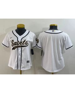 Women's New Orleans Saints Blank White With Patch Cool Base Stitched Baseball Jersey(Run Small)