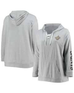 Women's New Orleans Saints Heathered Gray Lace-Up Pullover Hoodie