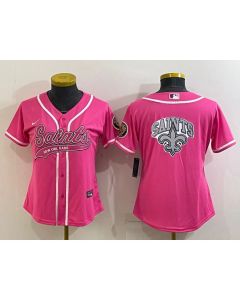Women's New Orleans Saints Pink Team Big Logo With Patch Cool Base Stitched Baseball Jersey(Run Small)