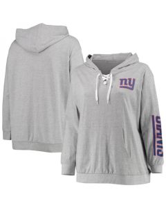 Women's New York Giants Heathered Gray Lace-Up Pullover Hoodie