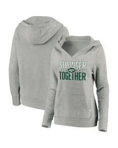 Women's New York Jets Heather Gray Stronger Together Crossover Neck Pullover Hoodie(Run Small)