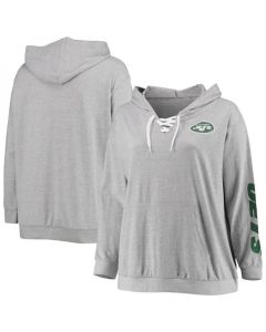 Women's New York Jets Heathered Gray Lace-Up Pullover Hoodie