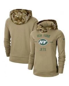Women's New York Jets Khaki 2019 Salute to Service Therma Pullover Hoodie(Run Small)