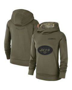 Women's New York Jets Olive Salute to Service Team Logo Performance Pullover NFL Hoodie