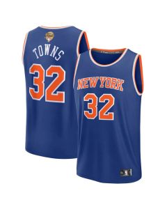 Women's New York Knicks #32 Karl-Anthony Towns Blue 2026 NBA Finals Patch Fast Break Icon Edition Replica Jersey (Blue)