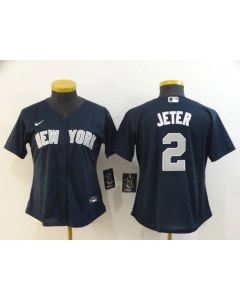 Women's New York Yankees #2 Derek Jeter Navy Cool Base Stitched MLB Jersey(Run Small)