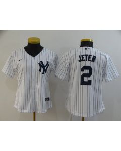 Women's New York Yankees #2 Derek Jeter White Cool Base Stitched MLB Jersey(Run Small) (White)