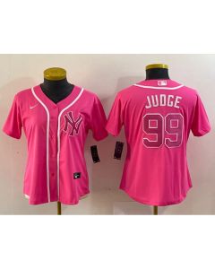 Women's New York Yankees #99 Aaron Judge Pink Stitched Jersey(Run Small)