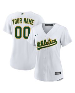 Women's Oakland Athletics White Stitched Baseball Custom Jersey (White)