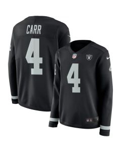 Women's Oakland Raiders #4 Derek Carr Black Therma Long Sleeve Stitched NFL Jersey