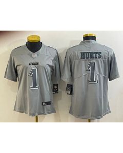 Women's Philadelphia Eagles #1 Jalen Hurts Gray Atmosphere Fashion Stitched Jersey(Run Small)