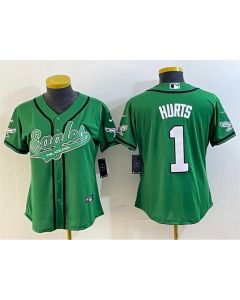 Women's Philadelphia Eagles #1 Jalen Hurts Green Cool Base Stitched Baseball Jersey(Run Small)