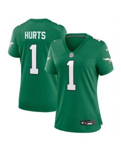 Women's Philadelphia Eagles #1 Jalen Hurts Kelly Green Stitched Football Jersey(Run Small)
