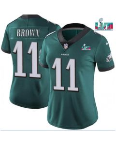 Women's Philadelphia Eagles #11 A.J. Brown Green Super Bowl LVII PatchVapor Untouchable Limited Stitched Football Jersey(Run Small)