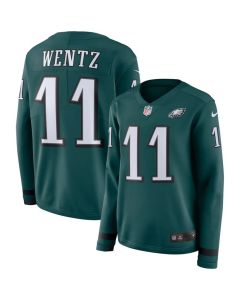 Women's Philadelphia Eagles #11 Carson Wentz Green Therma Long Sleeve Stitched NFL Jersey