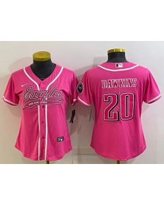 Women's Philadelphia Eagles #20 Brian Dawkins Pink With Patch Cool Base Stitched Baseball Jersey(Run Small)