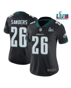 Women's Philadelphia Eagles #26 Miles Sanders Black Super Bolw LVII Patch Vapor Untouchable Limited Stitched Football Jersey(Run Small)