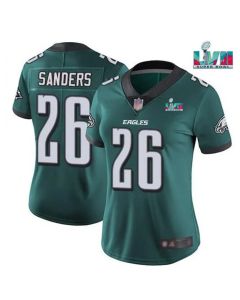 Women's Philadelphia Eagles #26 Miles Sanders Green Super Bolw LVII Patch Vapor Untouchable Limited Stitched Football Jersey(Run Small)