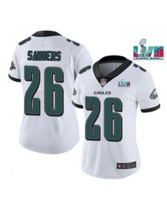 Women's Philadelphia Eagles #26 Miles Sanders White Super Bolw LVII Patch Vapor Untouchable Limited Stitched Football Jersey(Run Small)