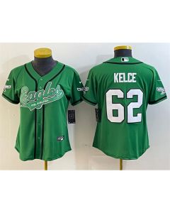 Women's Philadelphia Eagles #62 Jason Kelce Green Cool Base Stitched Baseball Jersey(Run Small)