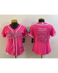 Women's Philadelphia Eagles #62 Jason Kelce Pink Cool Base Stitched Baseball Jersey(Run Small)