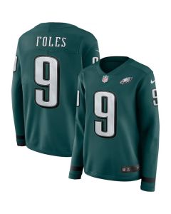 Women's Philadelphia Eagles #9 Nick Foles Green Therma Long Sleeve Stitched NFL Jersey