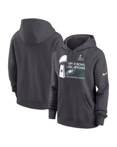 Women's Philadelphia Eagles Anthracite Super Bowl LIX Champions Locker Room Trophy Collection Club Fleece Pullover Hoodie (Style 2)
