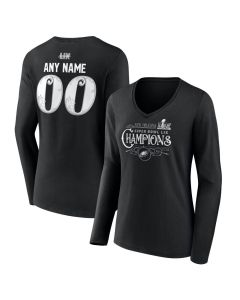 Women's Philadelphia Eagles Black Super Bowl LIX Champions Custom Name & Number Long Sleeve V-Neck T-Shirt (Black)