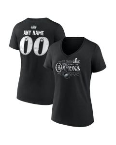 Women's Philadelphia Eagles Black Super Bowl LIX Champions Custom Name & Number V-Neck T-Shirt (Black)