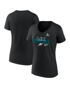 Women's Philadelphia Eagles Black Super Bowl LIX Champions Iconic Victory V-Neck T-Shirt (Black)