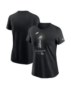Women's Philadelphia Eagles Black Super Bowl LIX Champions Lombardi Trophy T-Shirt (Black)