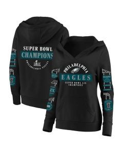 Women's Philadelphia Eagles Black Super Bowl LIX Champions Plus Size Four Piece Notch Neck Pullover Hoodie (Black)