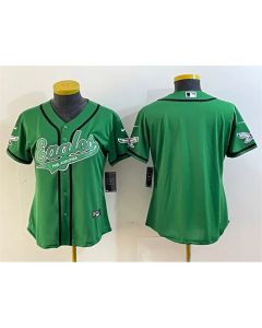 Women's Philadelphia Eagles Blank Green Cool Base Stitched Baseball Jersey(Run Small)