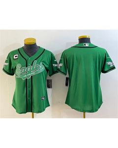 Women's Philadelphia Eagles Blank Green With 3-Star C Patch Cool Base Stitched Baseball Jersey(Run Small)
