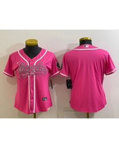 Women's Philadelphia Eagles Blank Pink With Patch Cool Base Stitched Baseball Jersey(Run Small)