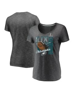 Women's Philadelphia Eagles Graphite Super Bowl LIX Champions Own the Moment V-Neck T-Shirt (Style 2)