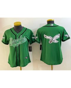 Women's Philadelphia Eagles Green Team Big Logo Cool Base Stitched Baseball Jersey(Run Small) (Green)