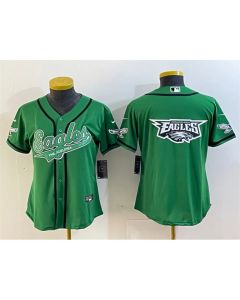 Women's Philadelphia Eagles Green Team Big Logo Cool Base Stitched Baseball Jersey(Run Small)