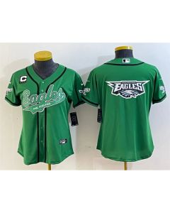 Women's Philadelphia Eagles Green Team Big Logo With 3-Star C Patch Cool Base Stitched Baseball Jersey(Run Small)