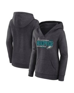 Women's Philadelphia Eagles Heather Charcoal Super Bowl LIX Champions V-Neck Pullover Hoodie (Charcoal)