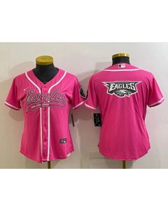 Women's Philadelphia Eagles Pink Team Big Logo With Patch Cool Base Stitched Baseball Jersey(Run Small)