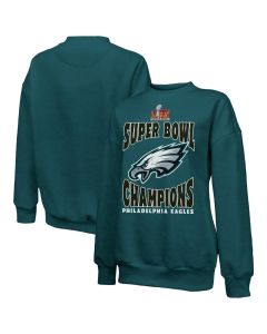 Women's Philadelphia Eagles Threads Midnight Green Super Bowl LIX Champions Choke Up Tri-Blend Pullover Sweatshirt (Green Midnight)