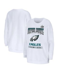 Women's Philadelphia Eagles WEAR by Erin Andrews White Super Bowl LIX Champions Fleece Pullover Sweatshirt (White)