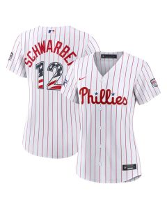 Women's Philadelphia Phillies #12 Kyle Schwarber White 2026 All-Star Edition Stars & Stripes Stadium Jersey (White)