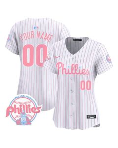 Women's Philadelphia Phillies Bubblegum White Pinstripe Vapor Premier Limited Custom Jersey (White)